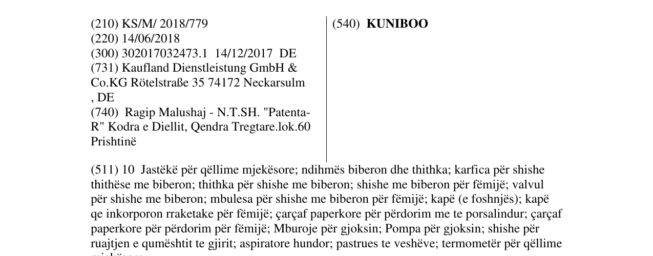 Zëri i markës KUNIBOO në buletin