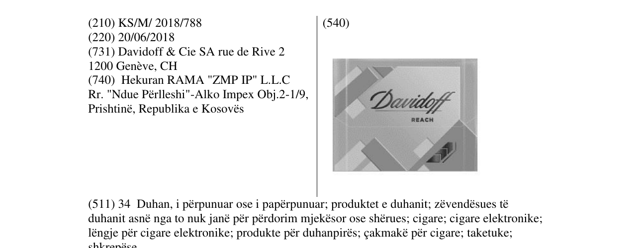 Zëri i markës Davidoff në buletin