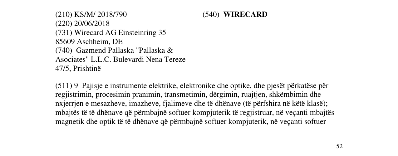 Zëri i markës WIRECARD në buletin