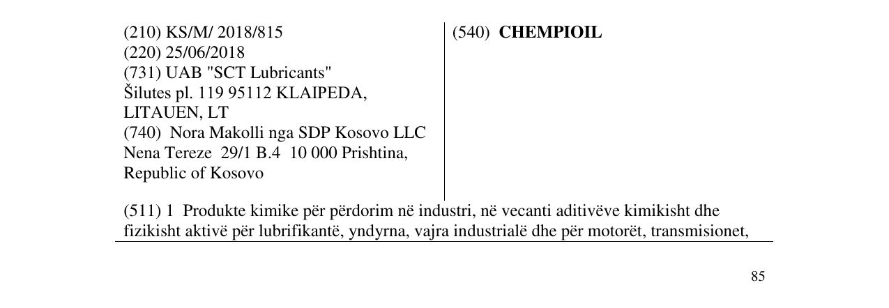 Zëri i markës CHEMPIOIL në buletin