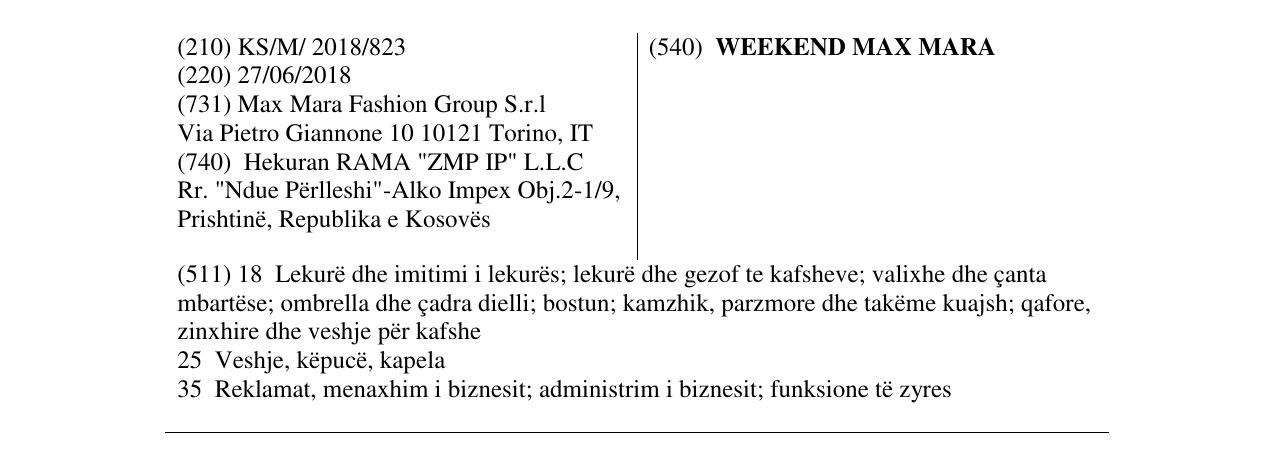 Zëri i markës WEEKEND MAX MARA në buletin