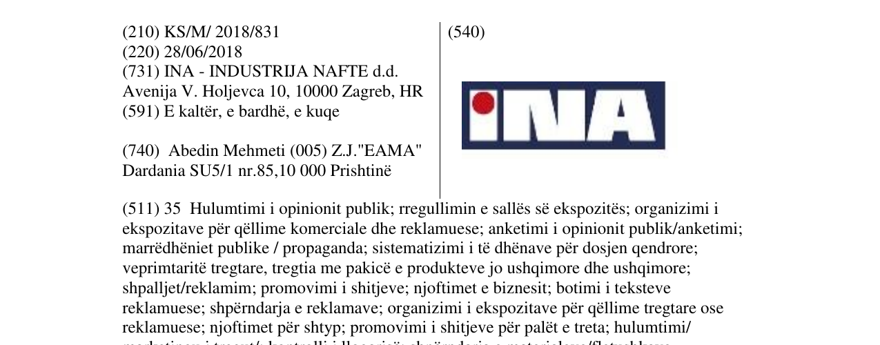 Zëri i markës INA në buletin