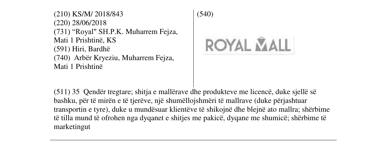 Zëri i markës ROYAL MALL në buletin