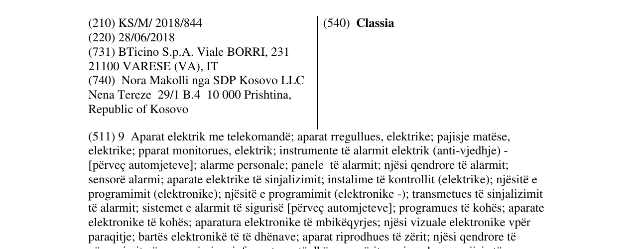 Zëri i markës Classia në buletin