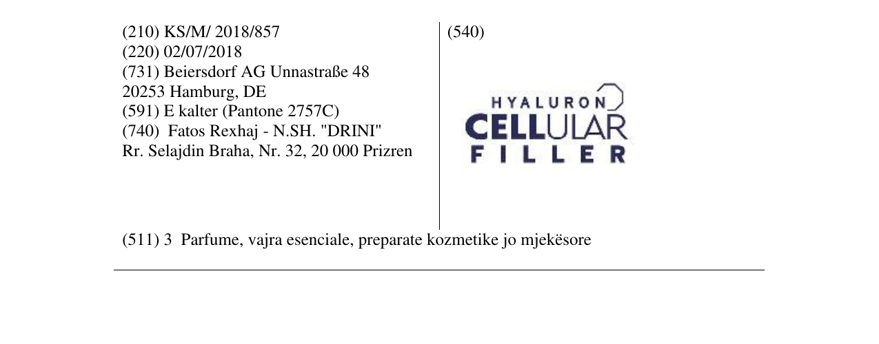 Zëri i markës HYALURON CELLULAR FILLER në buletin