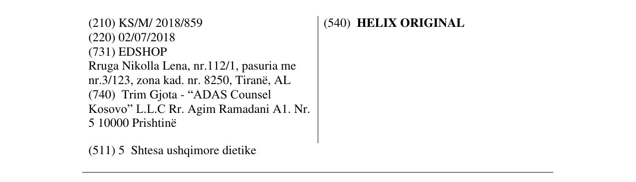 Zëri i markës HELIX ORIGINAL në buletin
