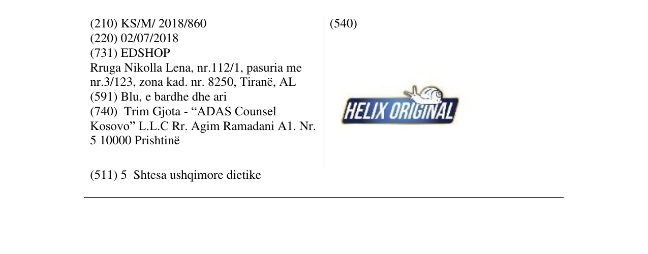 Zëri i markës HELIX ORIGINAL në buletin