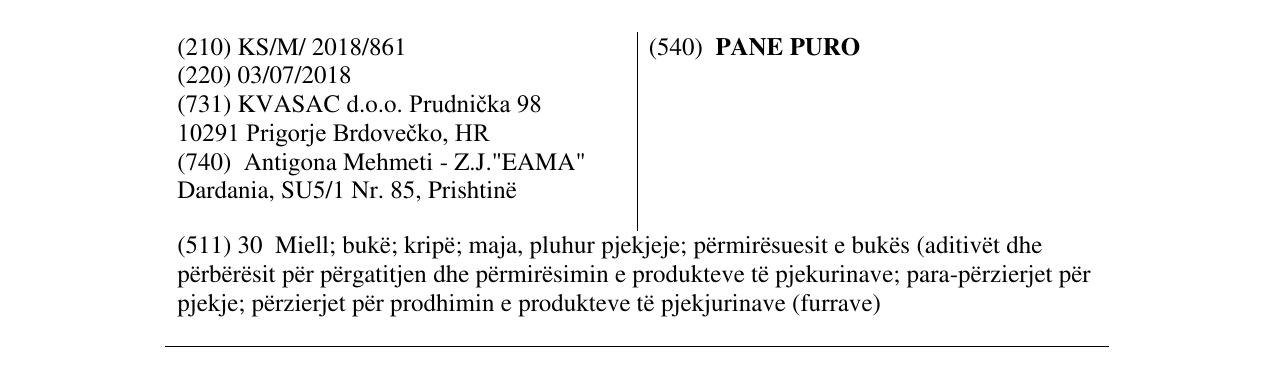 Zëri i markës PANE PURO në buletin