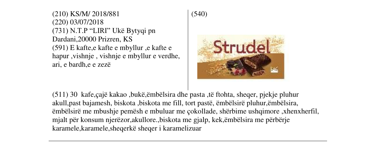 Zëri i markës Strudel në buletin