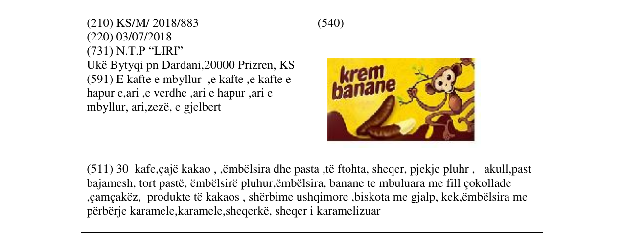 Zëri i markës krem banane në buletin