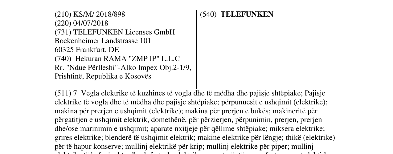 Zëri i markës TELEFUNKEN në buletin
