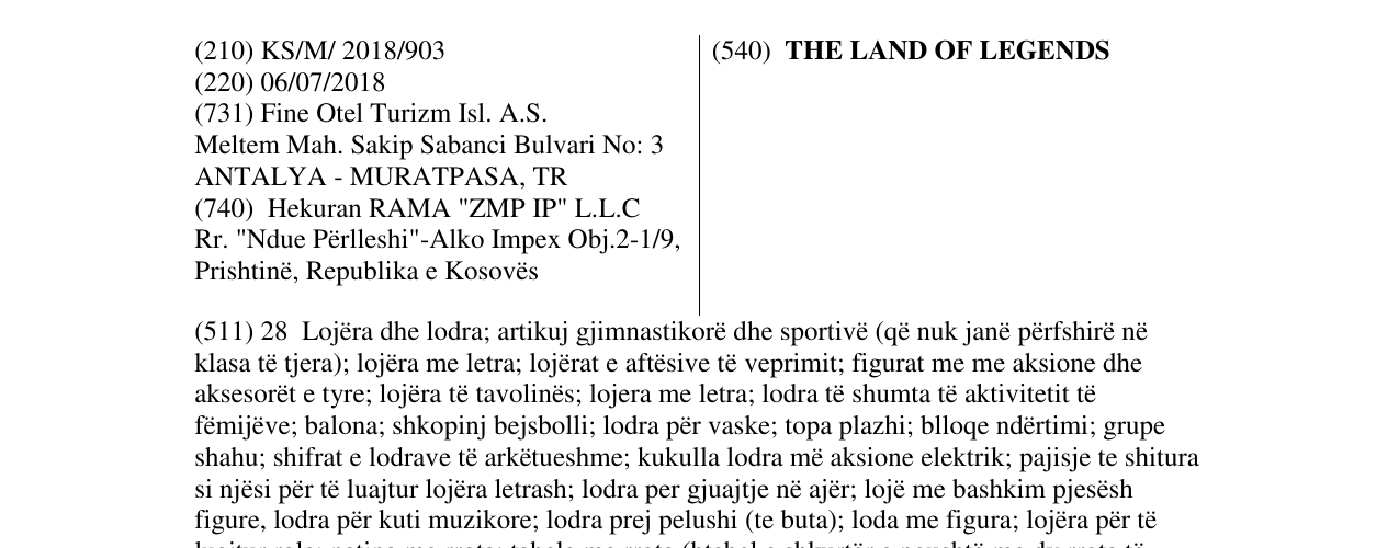 Zëri i markës THE LAND OF LEGENDS në buletin