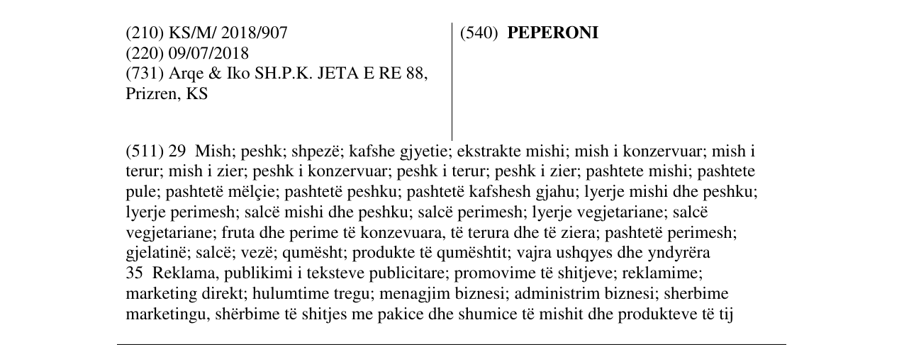 Zëri i markës PEPERONI në buletin