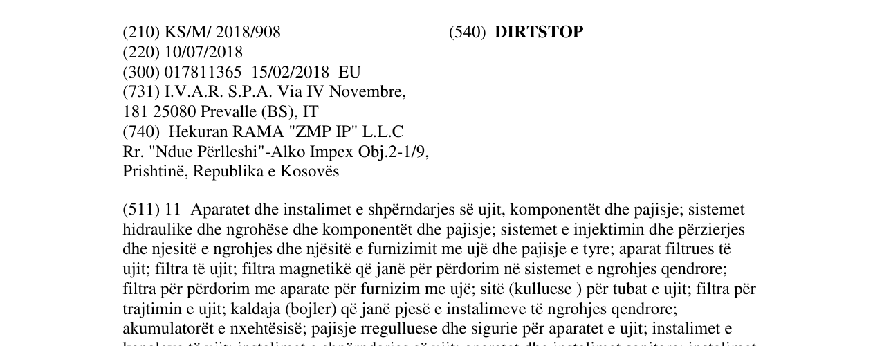 Zëri i markës DIRTSTOP në buletin