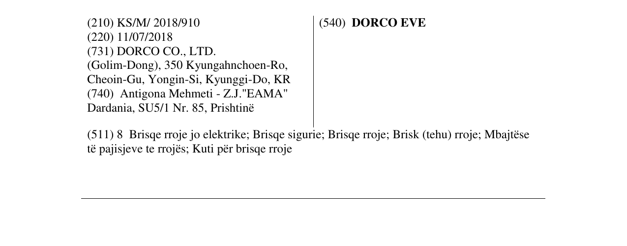 Zëri i markës DORCO EVE në buletin