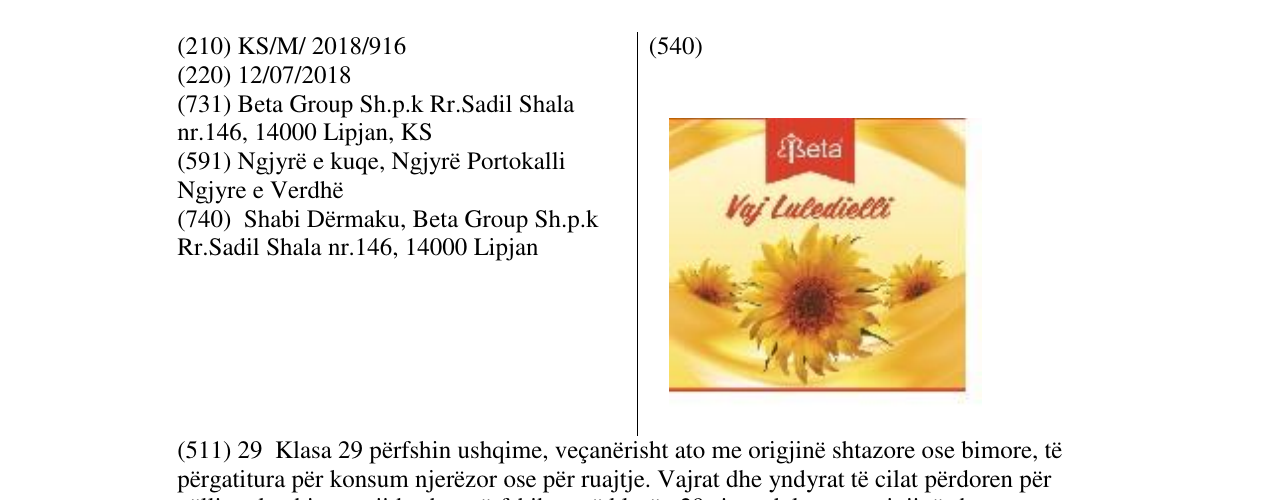 Zëri i markës Vaj Luledielli në buletin