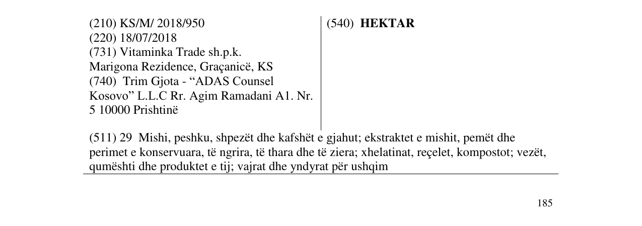 Zëri i markës HEKTAR në buletin