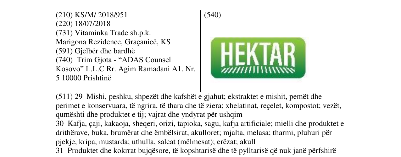 Zëri i markës HEKTAR në buletin