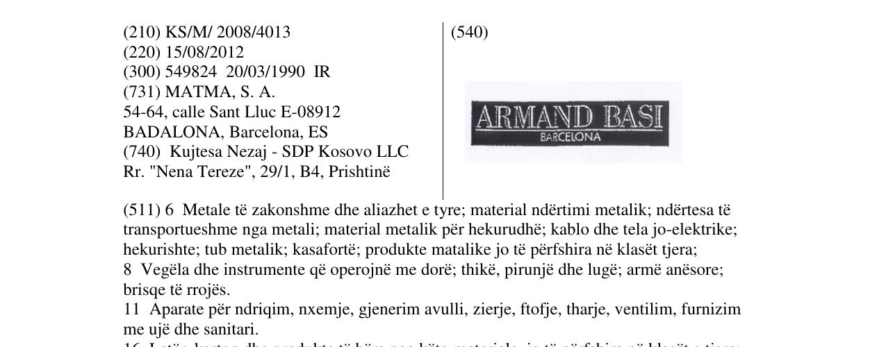Zëri i markës ARMAND BASI BARCELONA në buletin