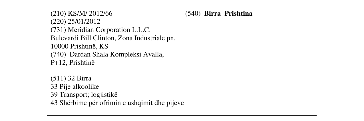 Zëri i markës Birra Prishtina në buletin