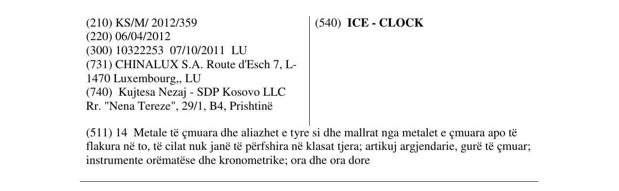 La voce del marchio ICE - CLOCK nel bollettino