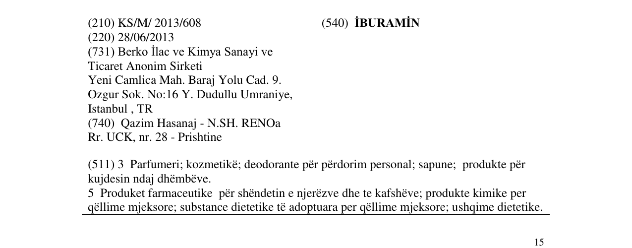 Zëri i markës İBURAMİN në buletin