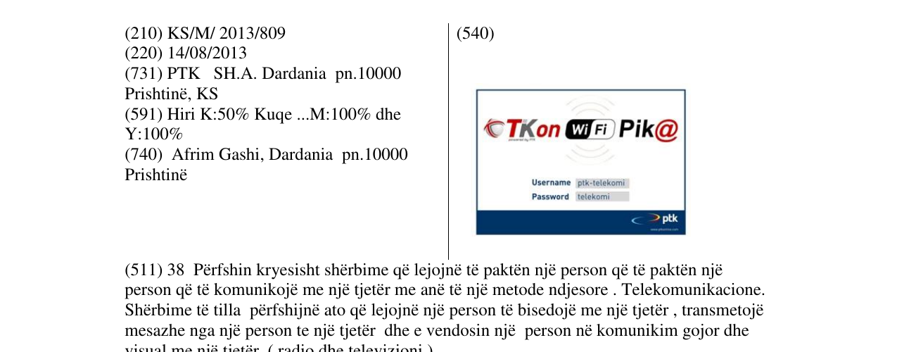 Zëri i markës TKon WiFi Pik@ në buletin