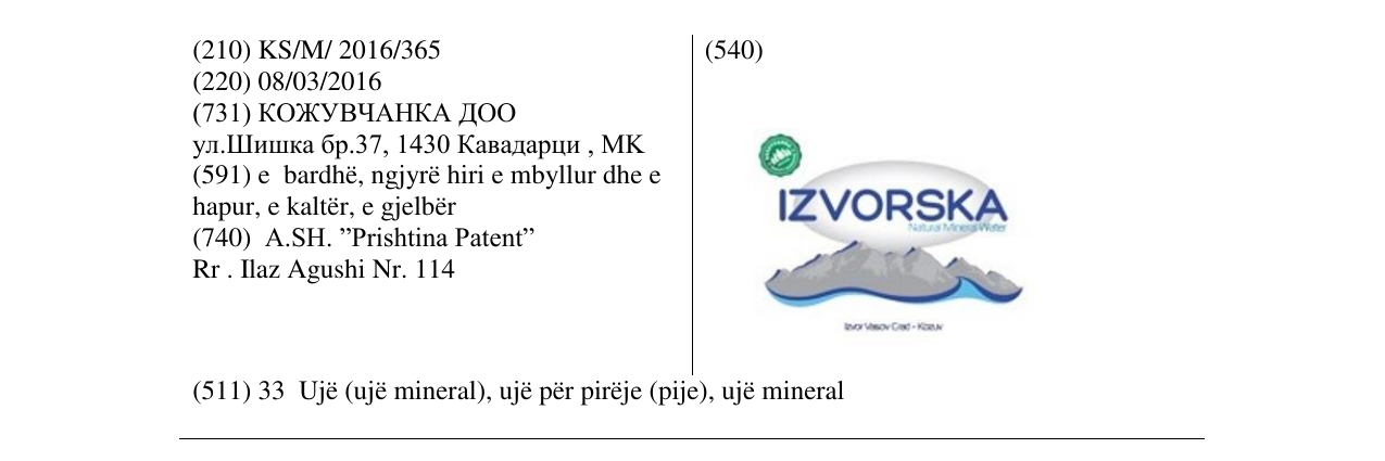 Zëri i markës IZVORSKA në buletin