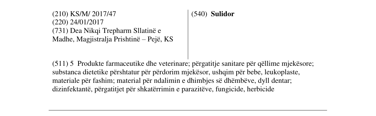 Zëri i markës Sulidor në buletin