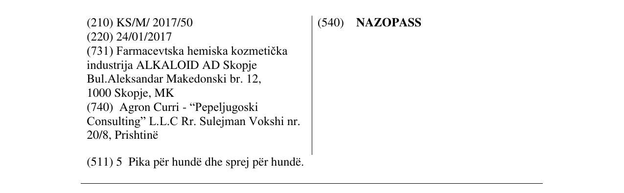 Zëri i markës NAZOPASS në buletin