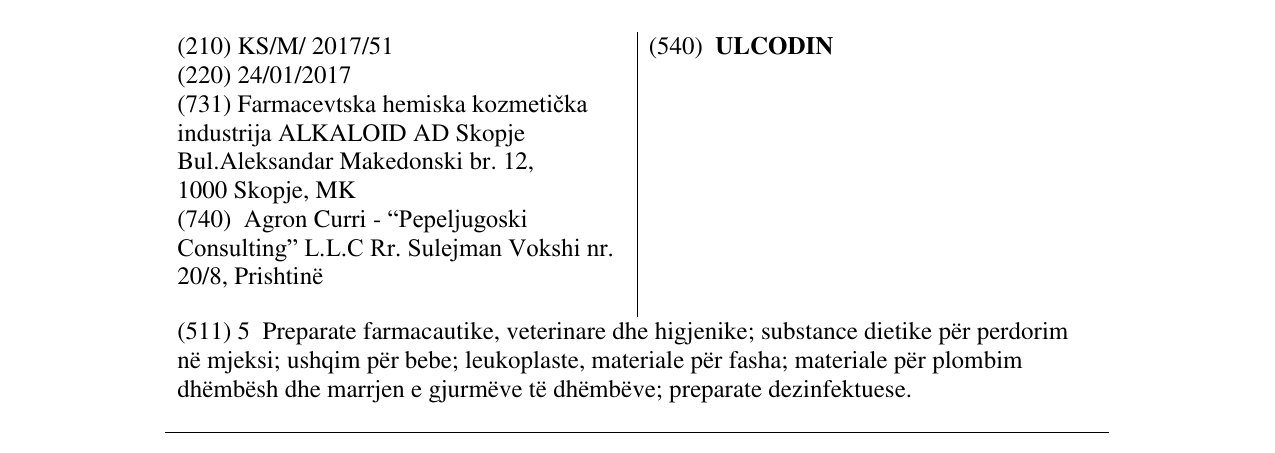 Zëri i markës ULCODIN në buletin