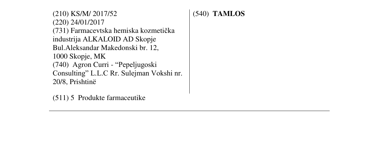 Zëri i markës TAMLOS në buletin