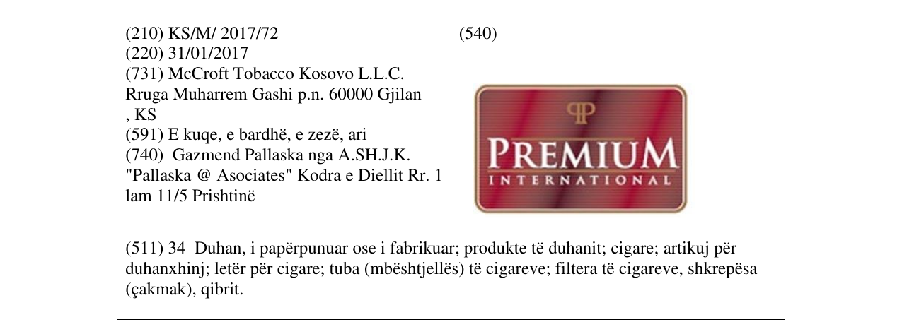 Zëri i markës PREMIUM INTERNATIONAL në buletin