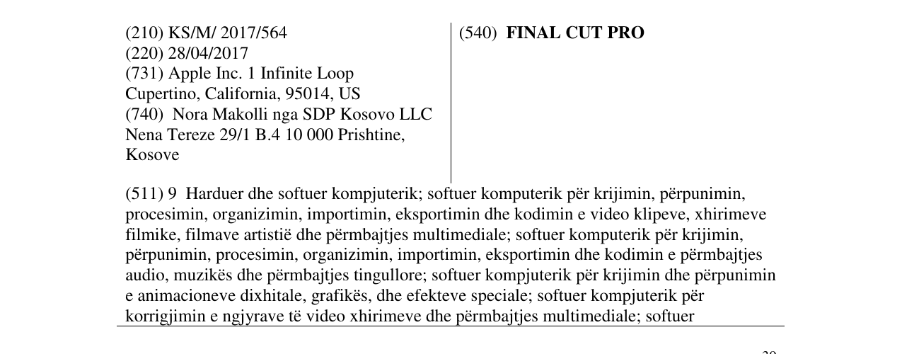 Zëri i markës FINAL CUT PRO në buletin