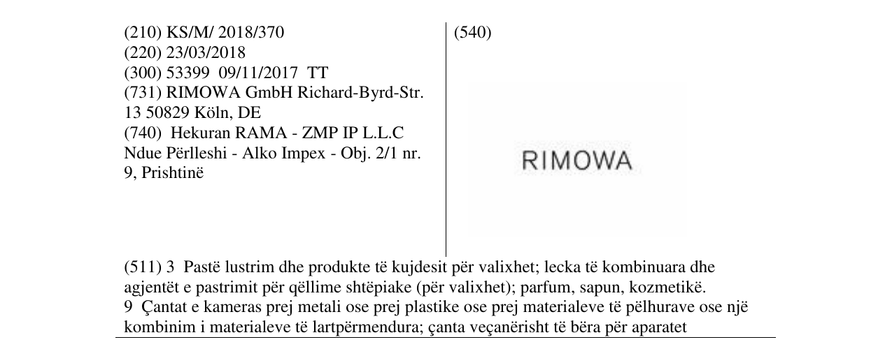 Zëri i markës RIMOWA në buletin