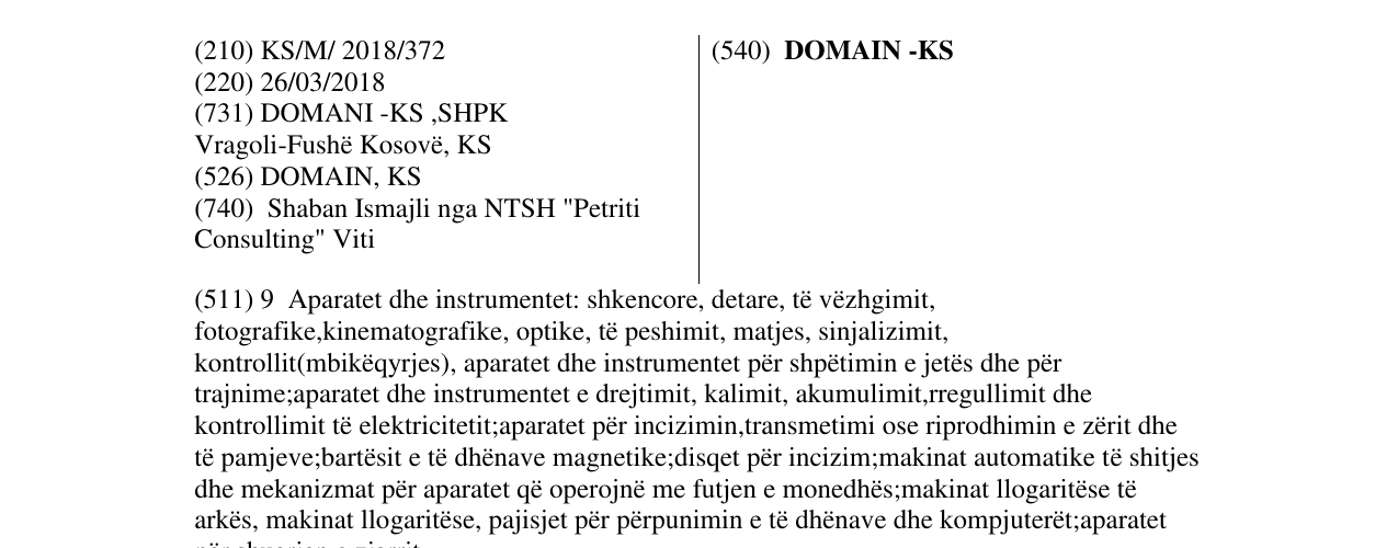 Zëri i markës DOMAIN -KS në buletin