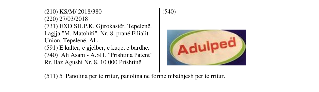 Zëri i markës Adulped në buletin