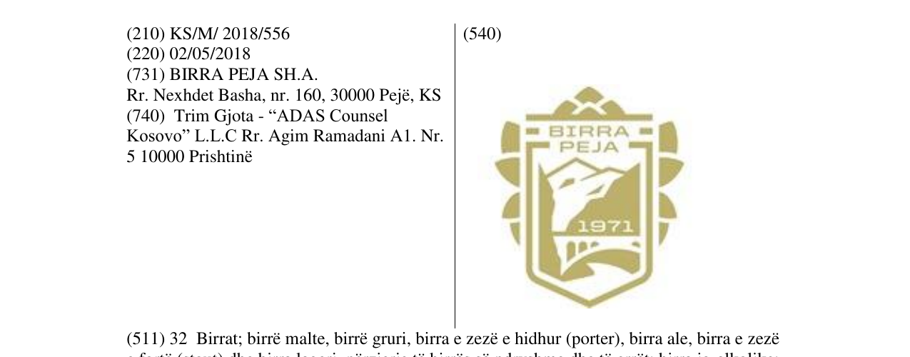 Zëri i markës Birra Peja 1971 në buletin