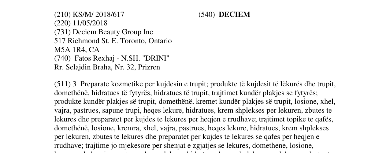 Zëri i markës DECIEM në buletin