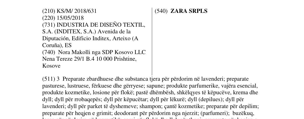 Zëri i markës ZARA SRPLS në buletin