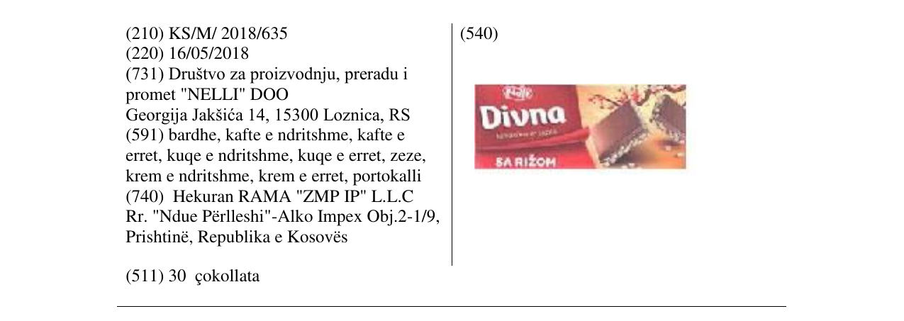Zëri i markës DIVNA në buletin
