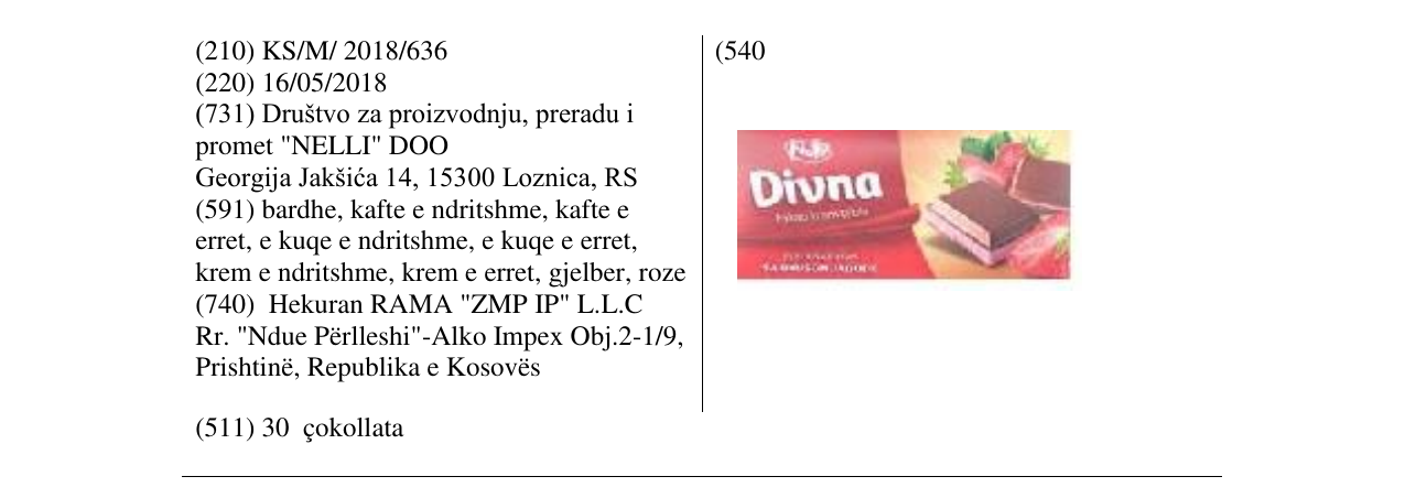 Zëri i markës DIVNA në buletin