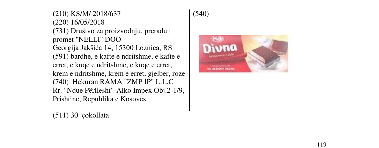 Zëri i markës DIVNA në buletin