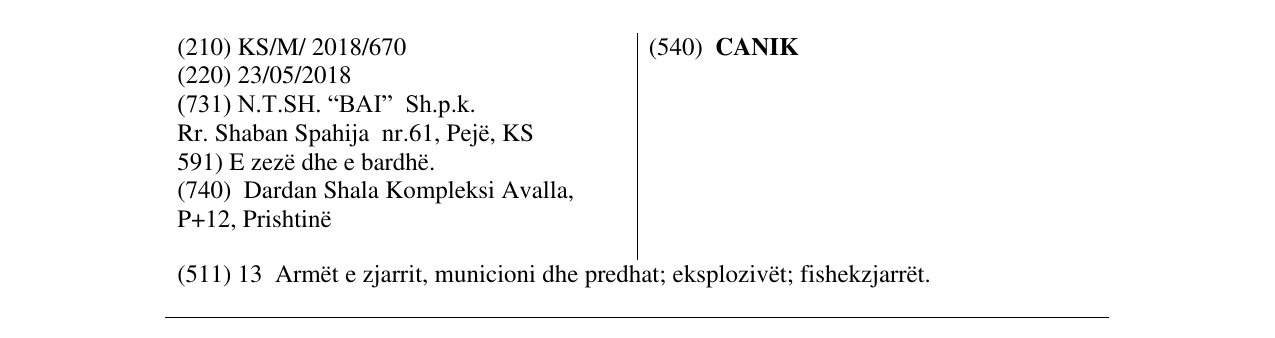 Zëri i markës CANIK në buletin