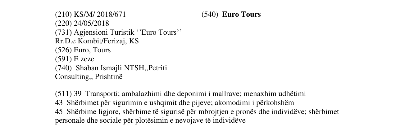 Zëri i markës Euro Tours në buletin