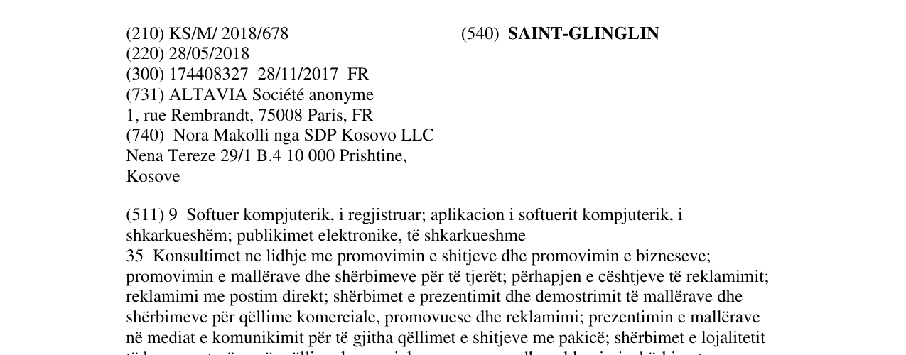 Zëri i markës SAINT-GLINGLIN në buletin