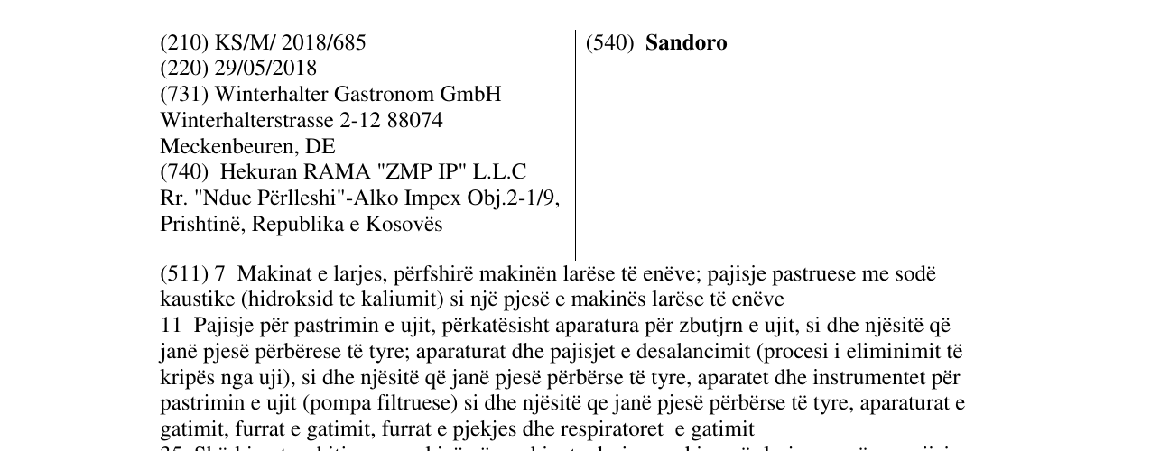 Zëri i markës Sandoro në buletin