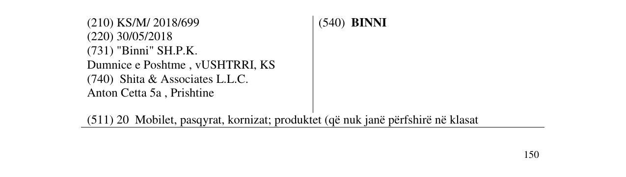 Zëri i markës BINNI në buletin