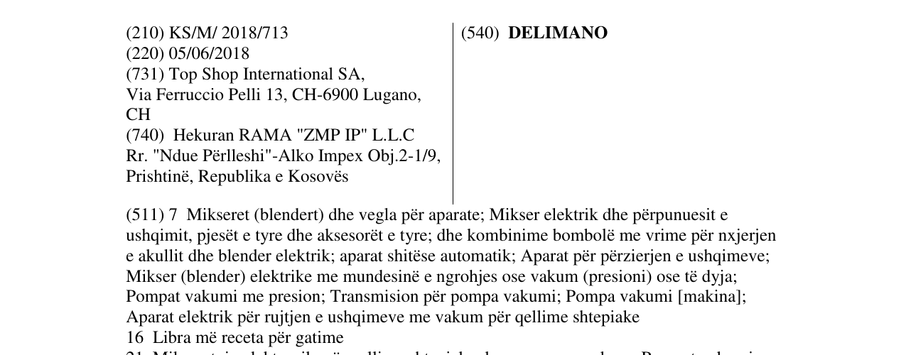 Zëri i markës DELIMANO në buletin