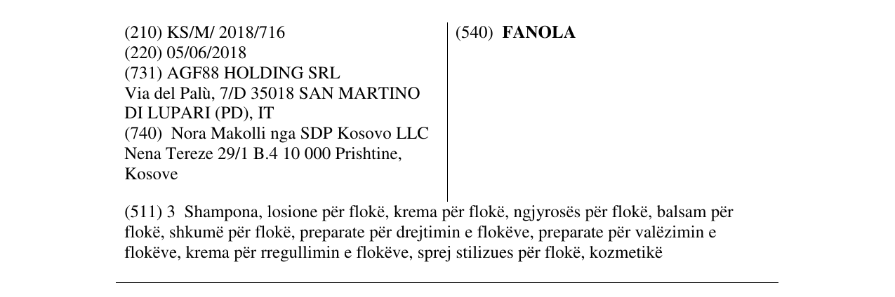 Zëri i markës FANOLA në buletin